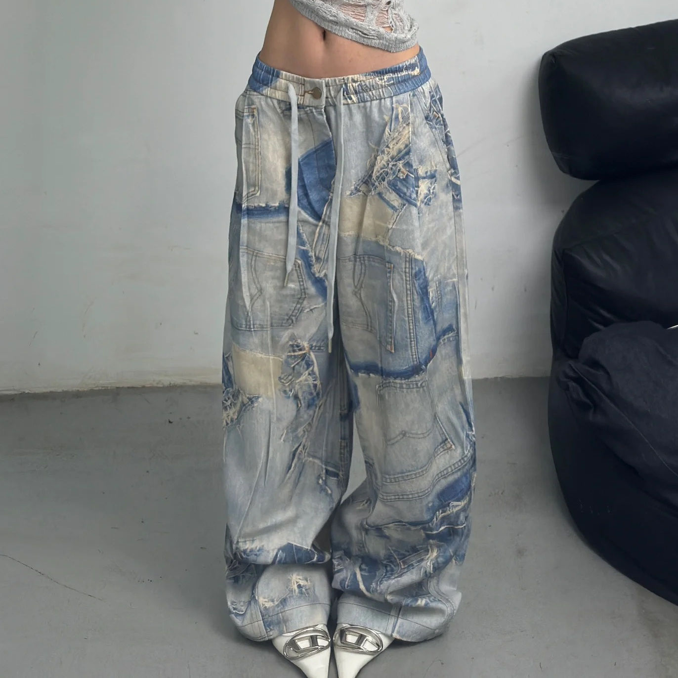 Women's Casual Straight Leg Loose Print Jeans