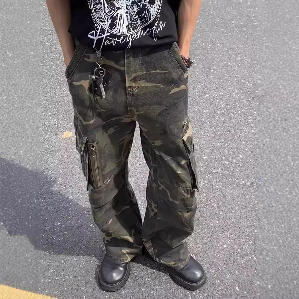 American Mechanical Style Outdoor Camouflage Workwear Casual Pants