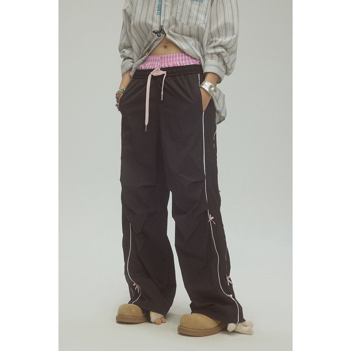 Women's Retro Sports Straight Casual Pants With Bow Decoration
