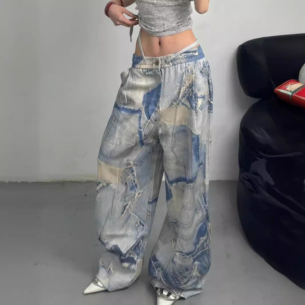 Women's Casual Straight Leg Loose Print Jeans