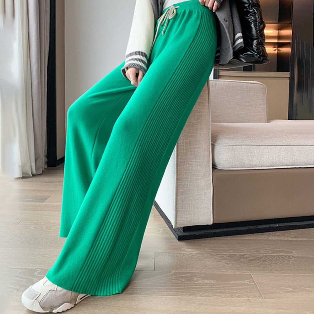 Women's Knitted Wide-leg Pants High Waist Drawstring Loose