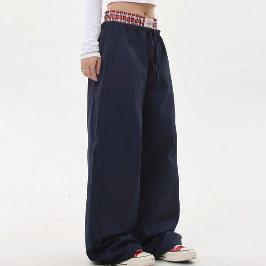 Women's Retro Fake Two-piece Casual Trousers