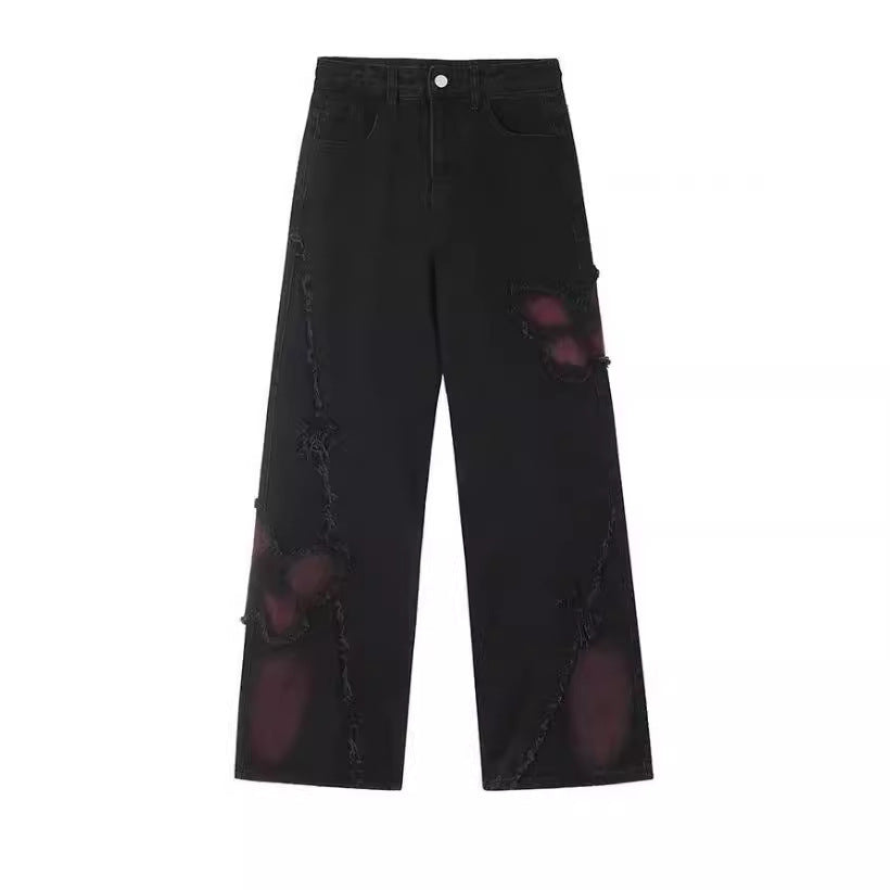 American High Street Butterfly Embroidered Blooming Jeans