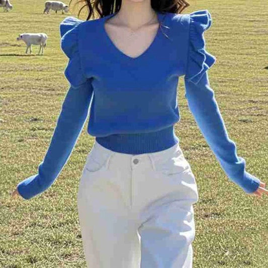 Atmosphere Ruffled Collar Klein Blue Sweater