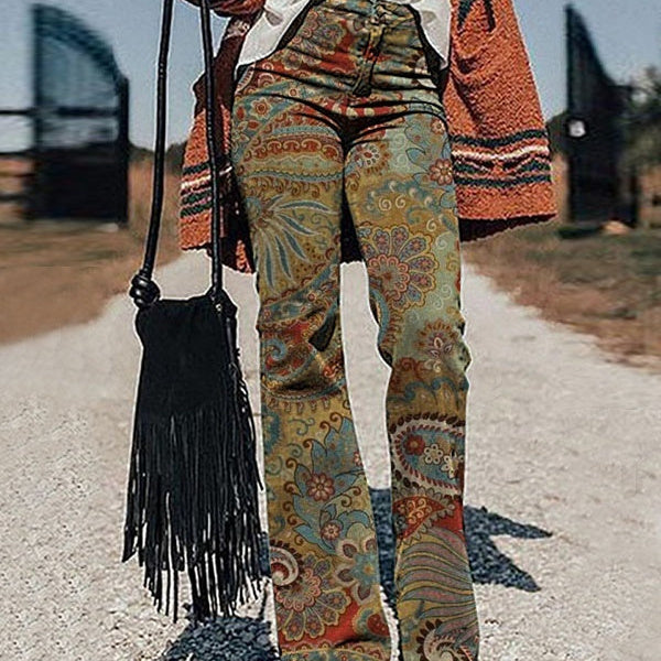 Trend Irregular Wide-leg Pants Abstract Printing Loose Casual Wide-leg