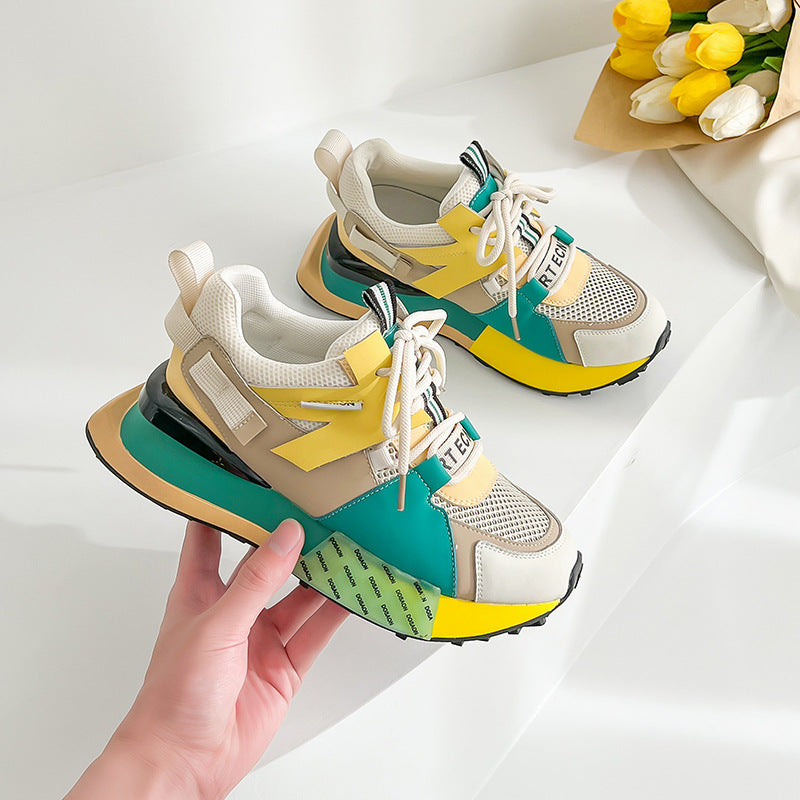 Women's Mesh Breathable Summer New All-Match Leather Forrest Shoes Thick-Soled Sports Casual Shoes