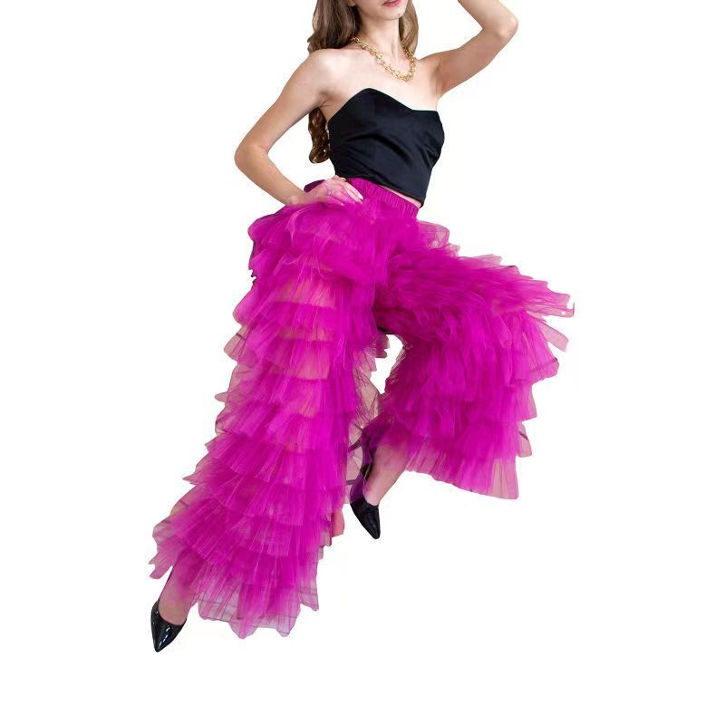 Women's Mesh Stitching Elastic Cake Pants