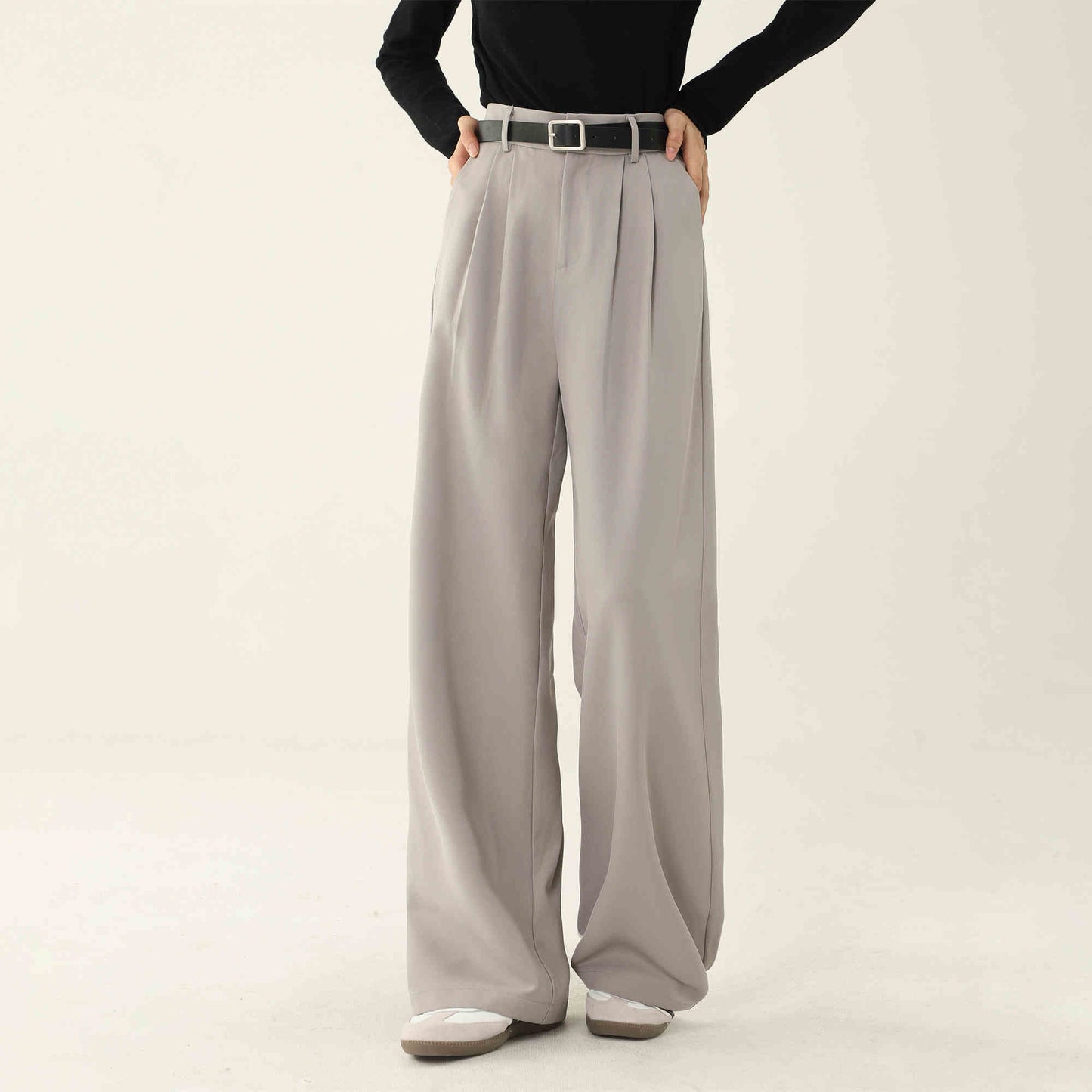 Women's Black Straight Draping Suit Pants