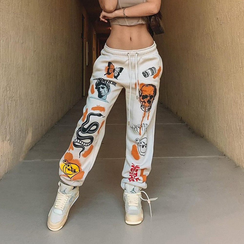 Women's Pants Skull Element Trend Printing Plus Velvet