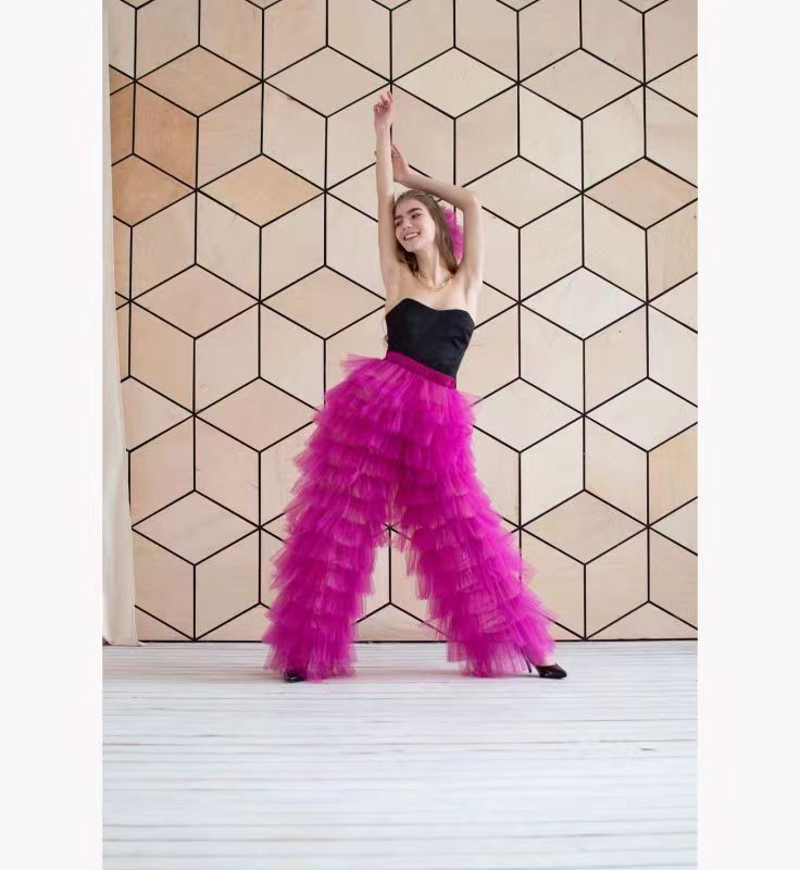 Women's Mesh Stitching Elastic Cake Pants