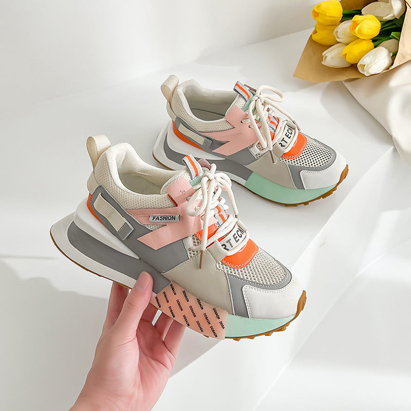 Women's Mesh Breathable Summer New All-Match Leather Forrest Shoes Thick-Soled Sports Casual Shoes