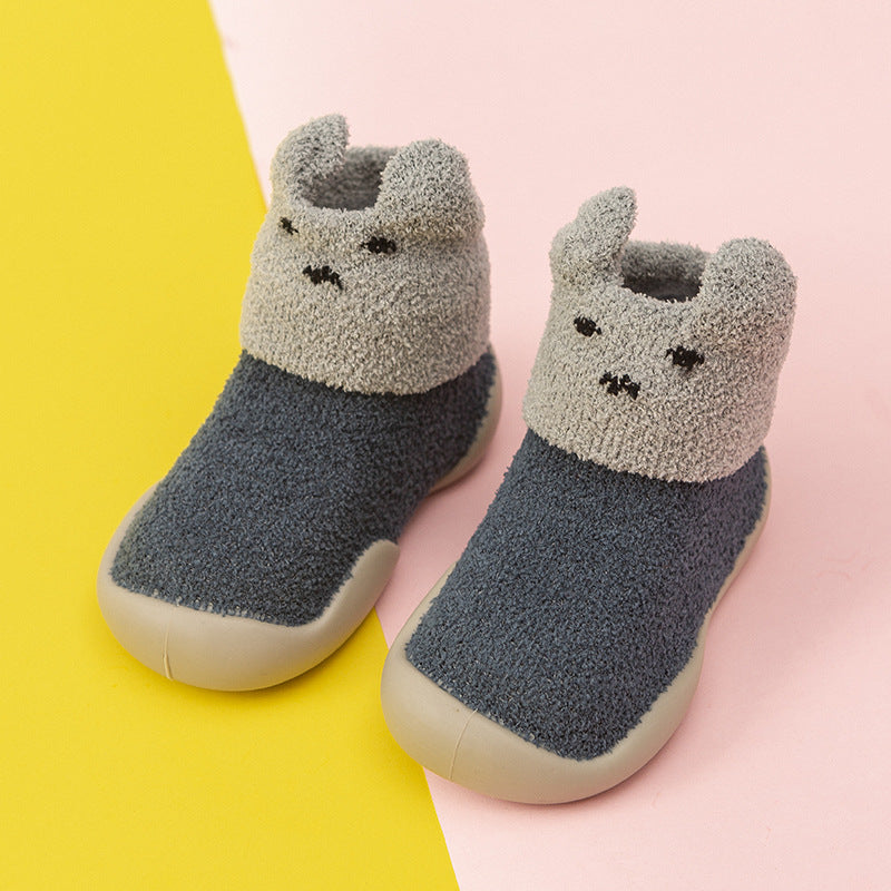 Baby Toddler Shoes Autumn And Winter Thickened Warm Non-Slip Soft Bottom Infant Shoes Cartoon Cute Children's Floor Shoes And Socks