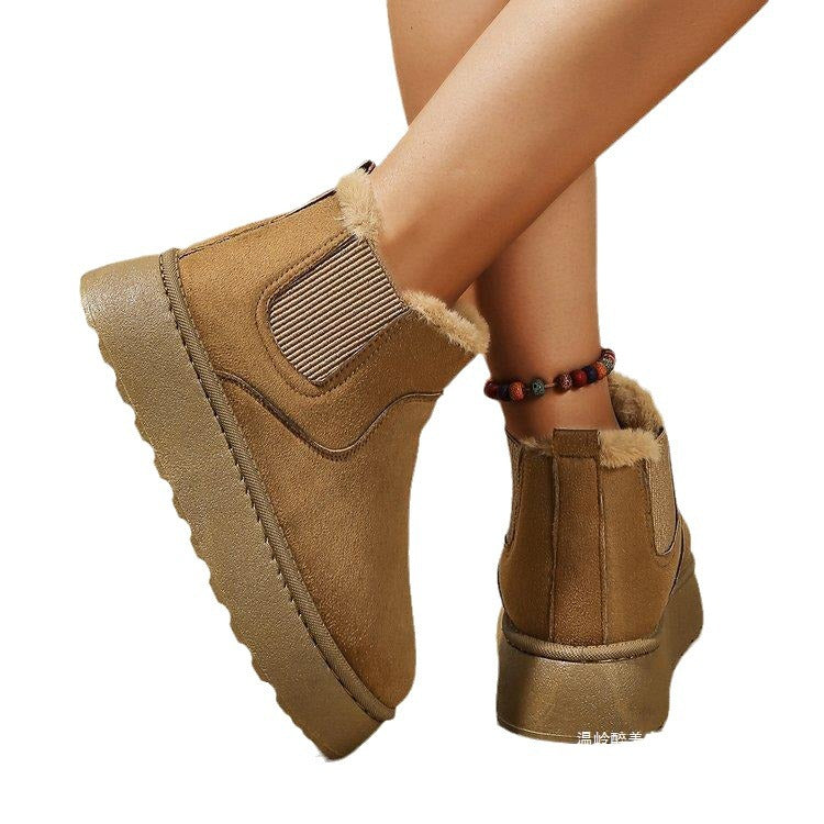 Winter Women Short Plush Warm Snow Boots Casual Shoes New Suede Fur Chelsea Ankle Boots Flats Platform Ladies Shoes Botas