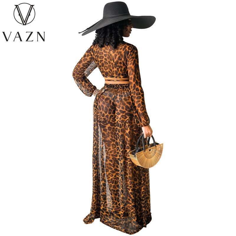 VAZN Spring and Summer European and American Women's Leopard Print Chiffon Print Skirt Set of 2 Pieces (Without Underwear)