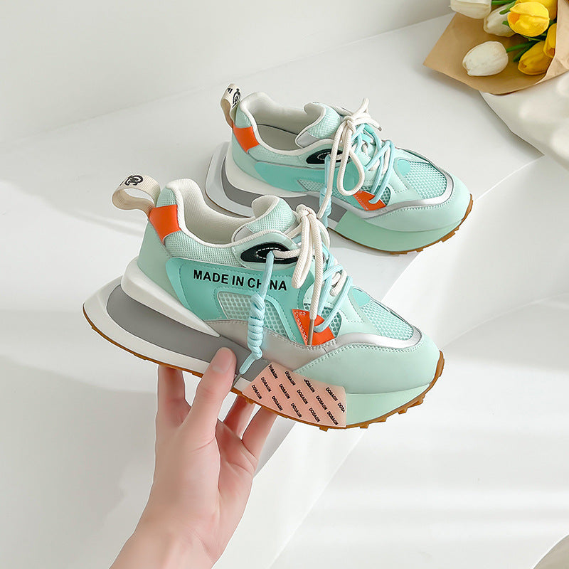 Women's Mesh Breathable Summer New All-Match Leather Forrest Shoes Thick-Soled Sports Casual Shoes
