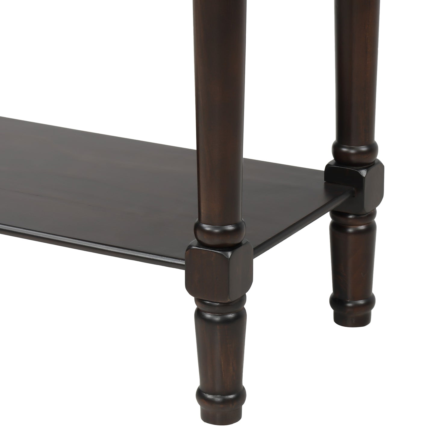 TREXM Narrow Console Desk, Ultra Thin Sofa Table with Three Storage Drawers and Living Room Bottom Shelves (Espresso)