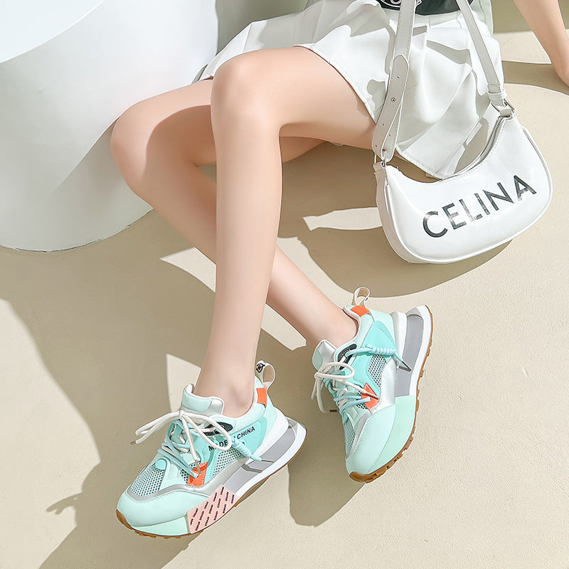 Women's Mesh Breathable Summer New All-Match Leather Forrest Shoes Thick-Soled Sports Casual Shoes