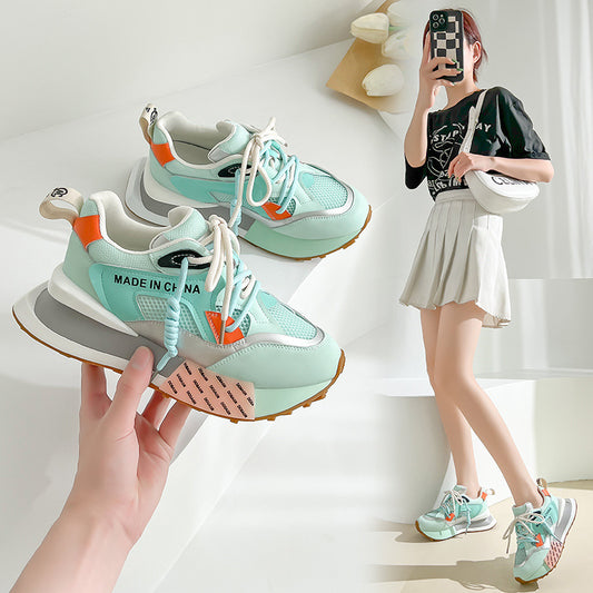 Women's Mesh Breathable Summer New All-Match Leather Forrest Shoes Thick-Soled Sports Casual Shoes