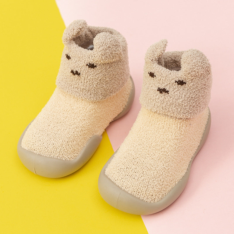 Baby Toddler Shoes Autumn And Winter Thickened Warm Non-Slip Soft Bottom Infant Shoes Cartoon Cute Children's Floor Shoes And Socks