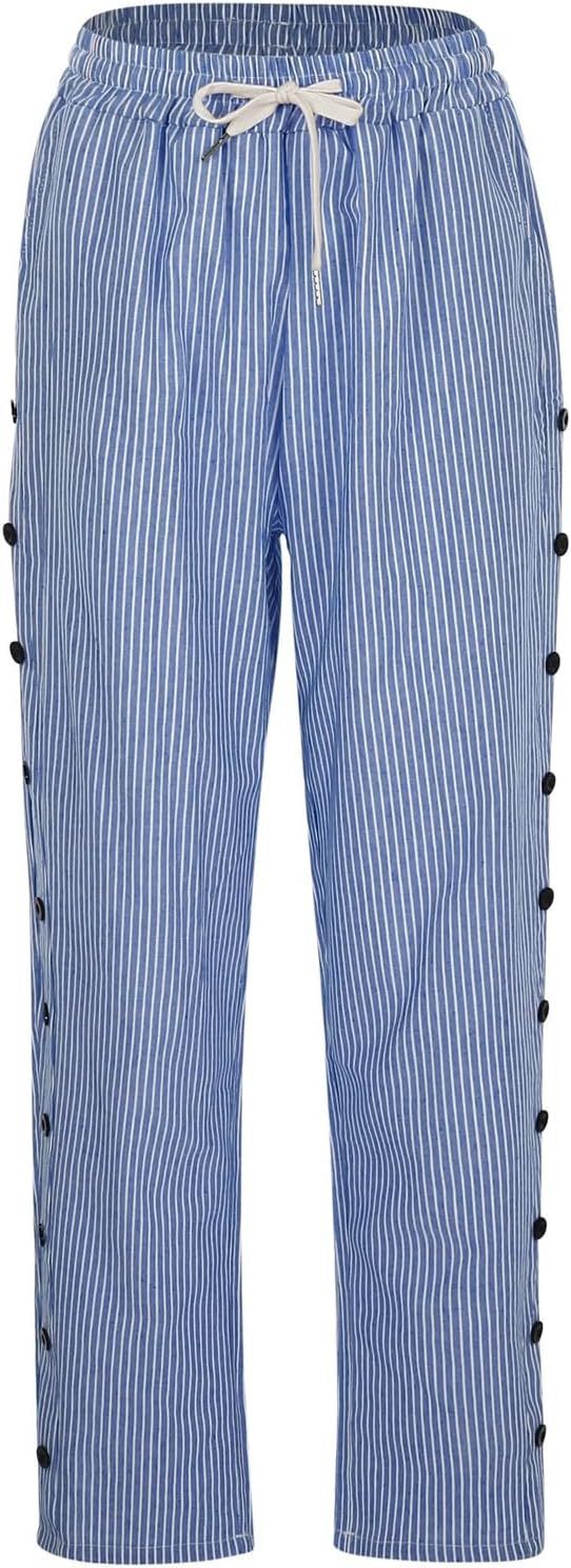 Women's Striped Side Button Fashion Loose Trousers