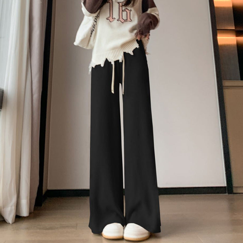 Women's Knitted Wide-leg Pants High Waist Drawstring Loose