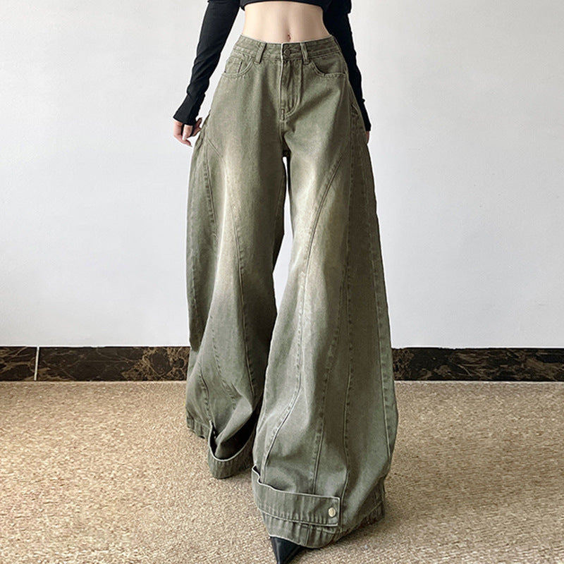 Women's Autumn And Winter Loose Patchwork Wide-leg Jeans