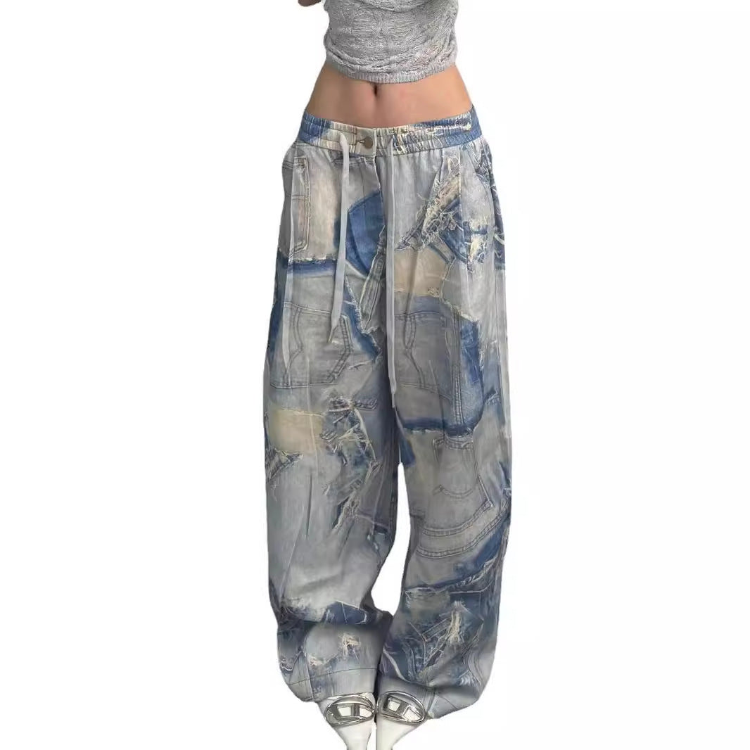 Women's Casual Straight Leg Loose Print Jeans