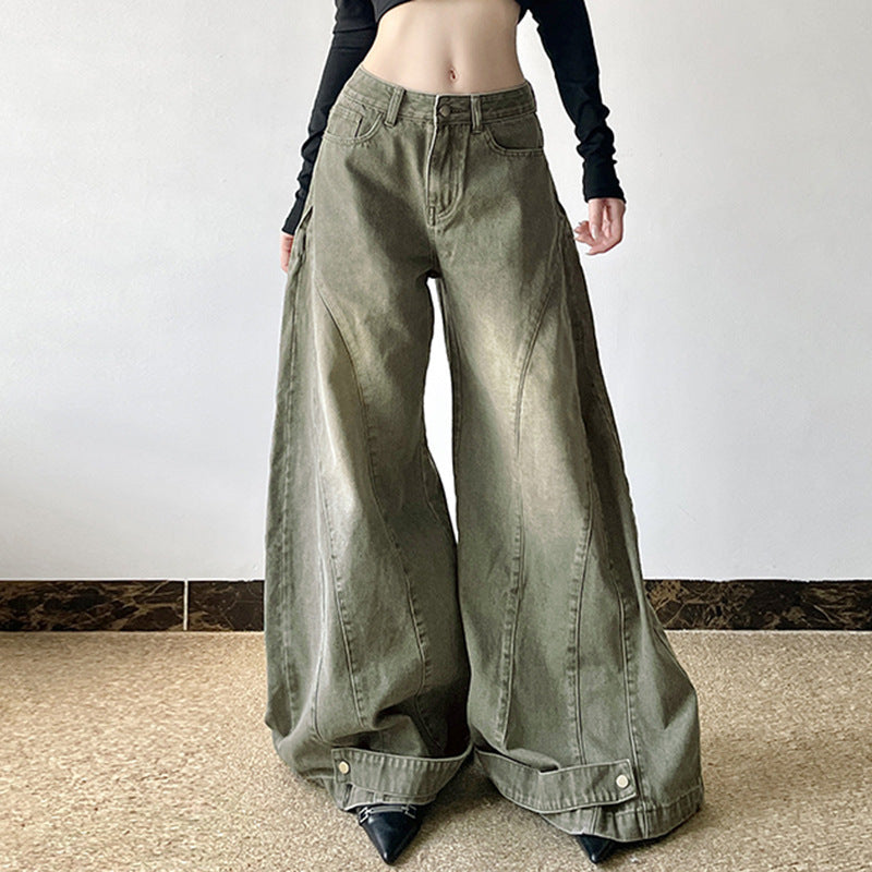 Women's Autumn And Winter Loose Patchwork Wide-leg Jeans