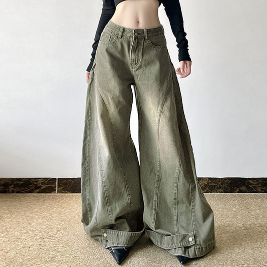 Women's Autumn And Winter Loose Patchwork Wide-leg Jeans