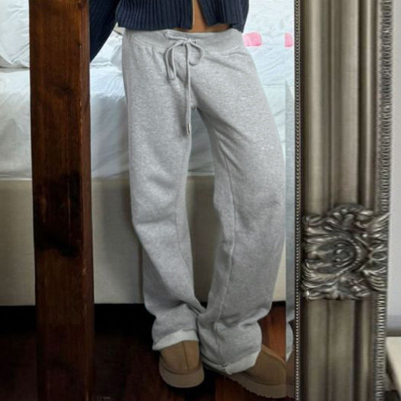 American Style Solid Color Elastic Lace Straight Sweater Pants