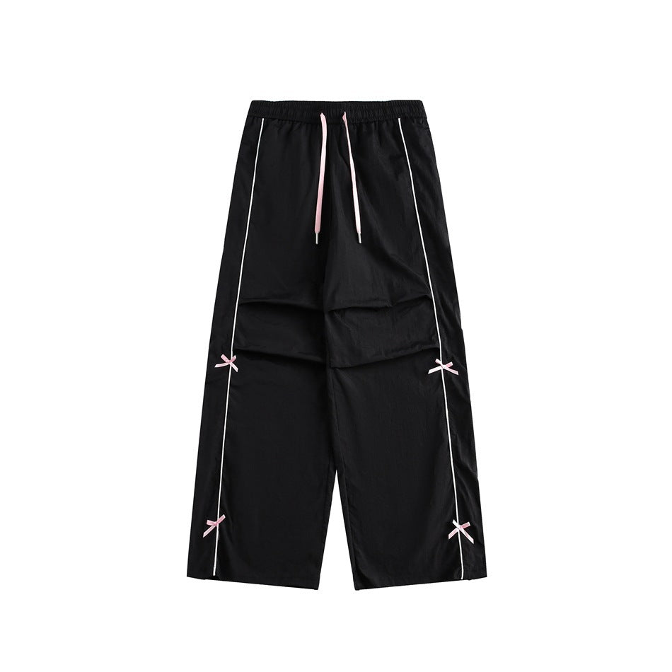 Women's Retro Sports Straight Casual Pants With Bow Decoration