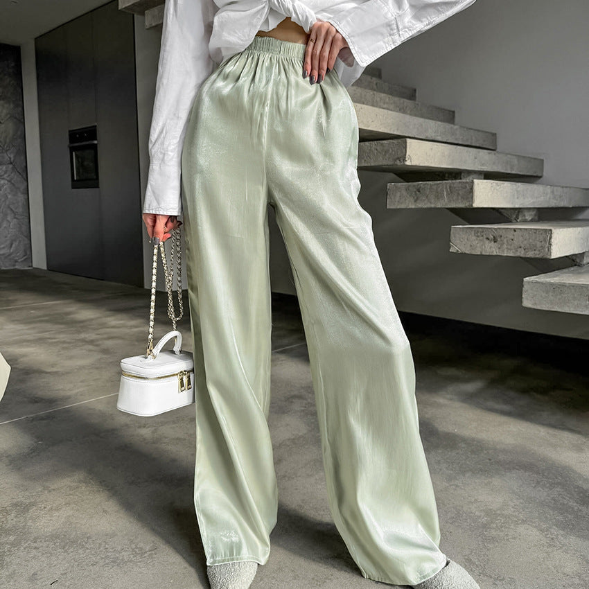 Women's Textured Gold And Silver Woven Casual Drooping Straight Pants