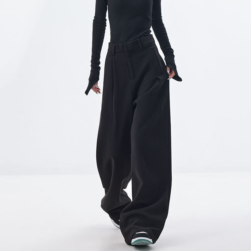 Women's Loose Extended Black Wide-leg Suit Pants