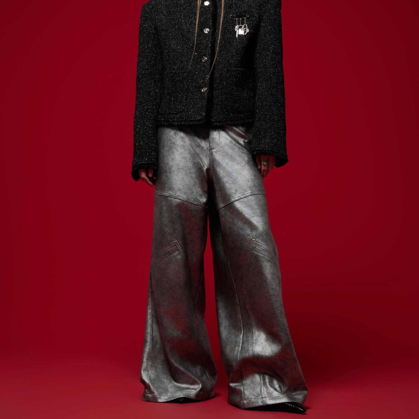 Advanced Loose Silver Wide-leg Casual Pants