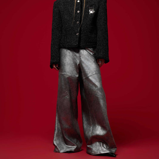 Advanced Loose Silver Wide-leg Casual Pants
