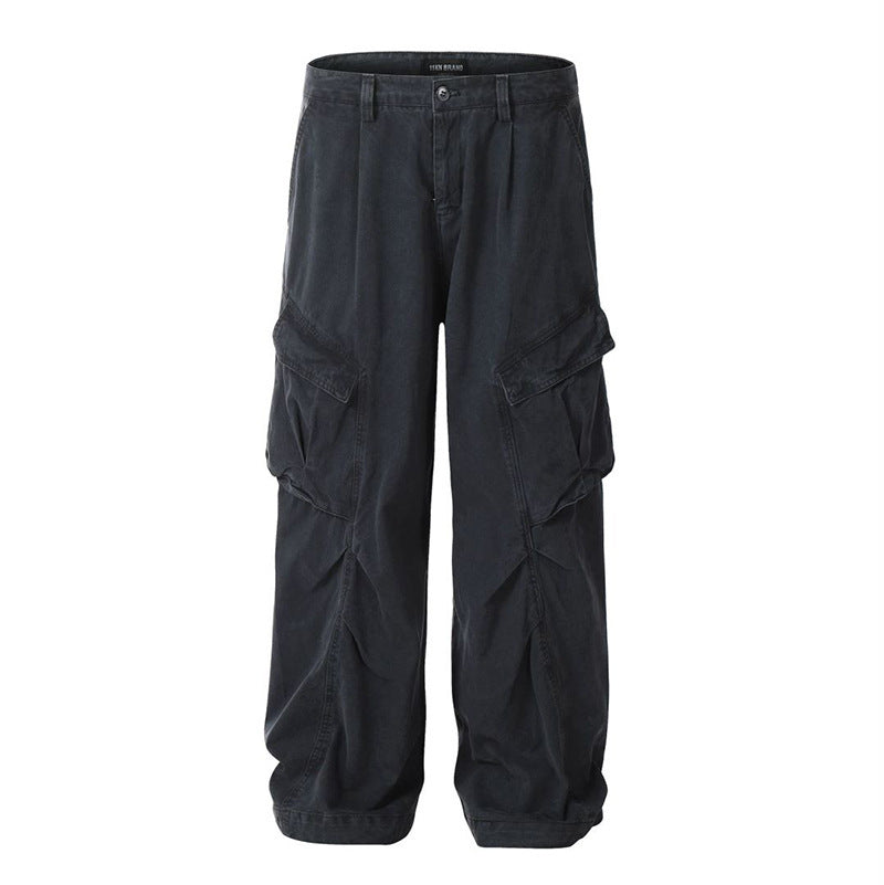 American High Street Workwear Multi-pocket Design Sense Wide-leg Casual Pants Men