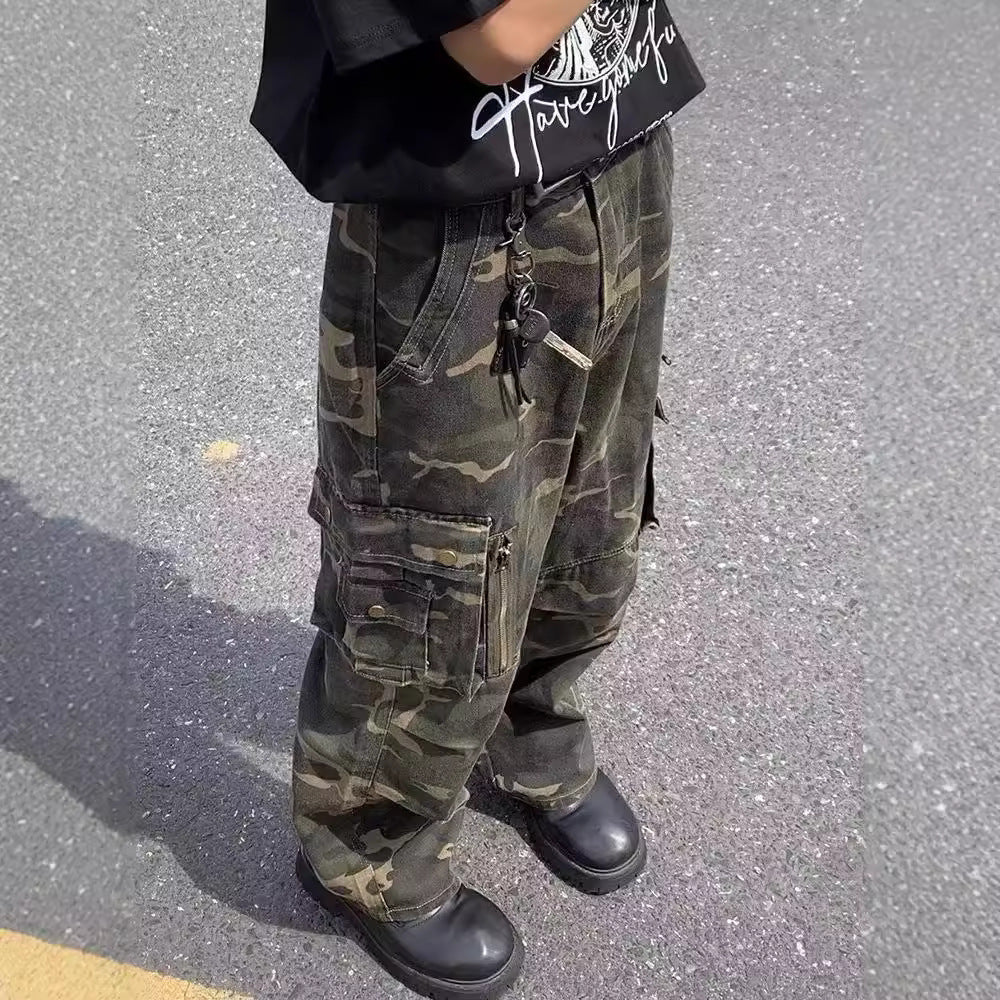 American Mechanical Style Outdoor Camouflage Workwear Casual Pants