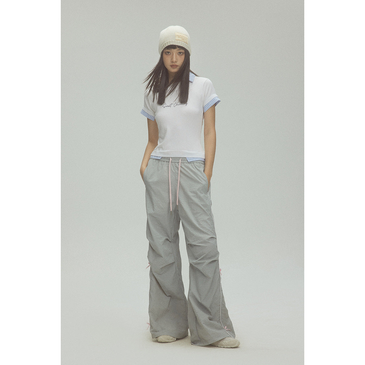 Women's Retro Sports Straight Casual Pants With Bow Decoration
