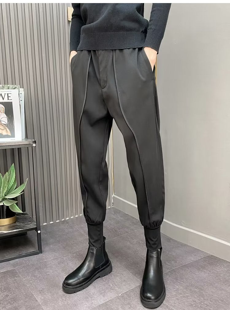 Ankle-tied Suit Pants Men's Draping Casual Cropped Pants Summer Trendy