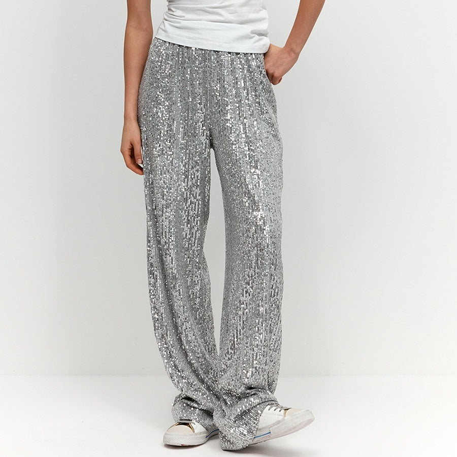 Autumn And Winter Shimmer Sequins Straight Mopping Pants Women