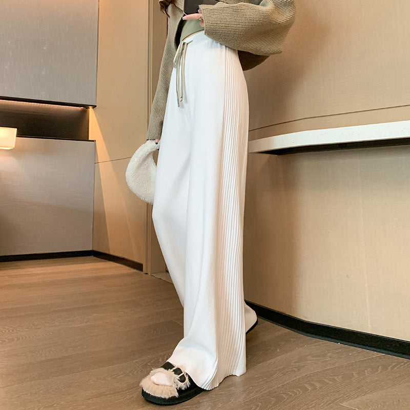 Women's Knitted Wide-leg Pants High Waist Drawstring Loose