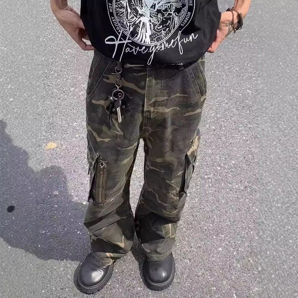 American Mechanical Style Outdoor Camouflage Workwear Casual Pants