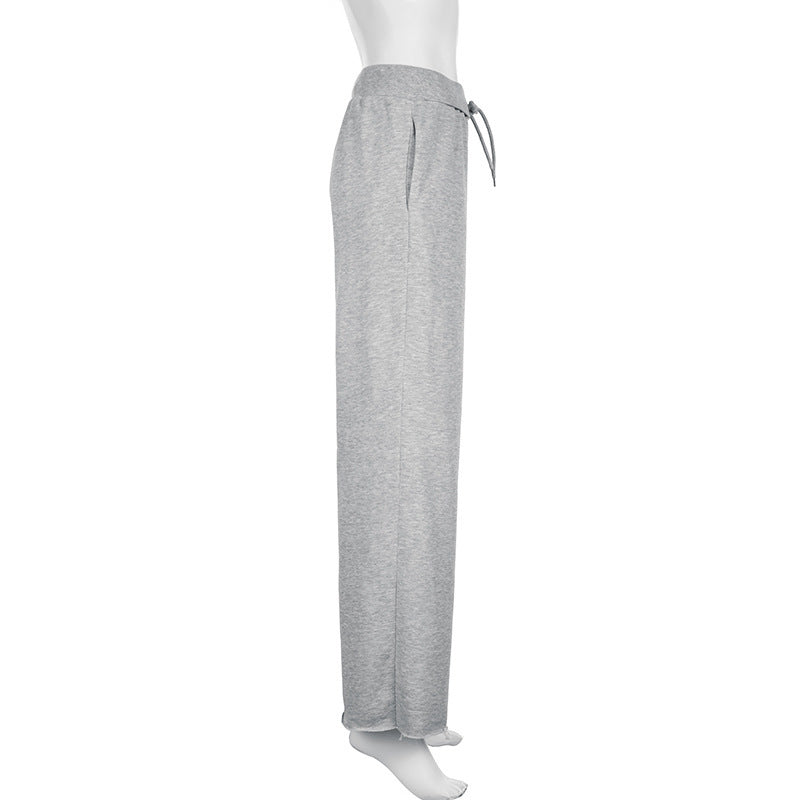 American Style Solid Color Elastic Lace Straight Sweater Pants