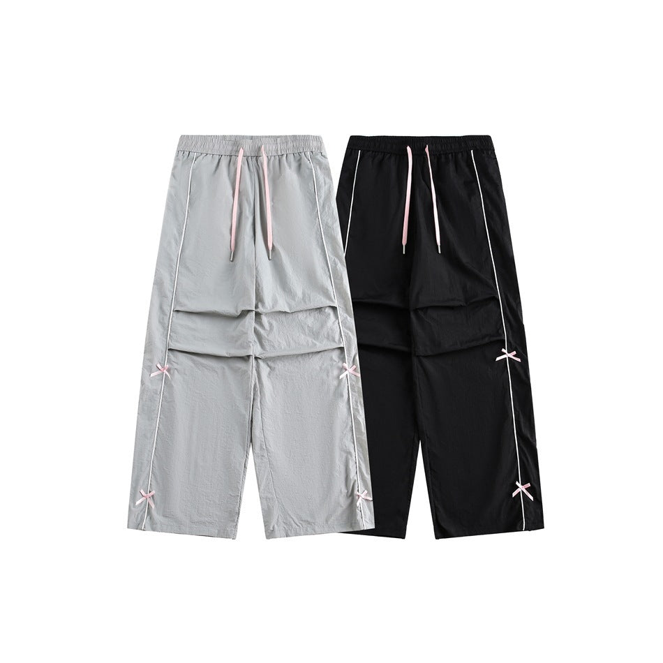 Women's Retro Sports Straight Casual Pants With Bow Decoration