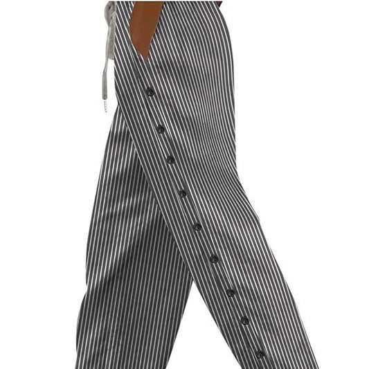 Women's Striped Side Button Fashion Loose Trousers