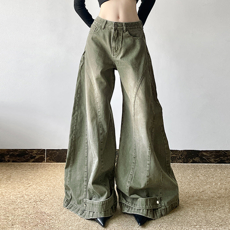 Women's Autumn And Winter Loose Patchwork Wide-leg Jeans